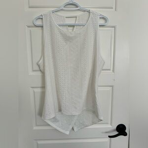 Women's White Sleeveless Eyelet Tank Top xl